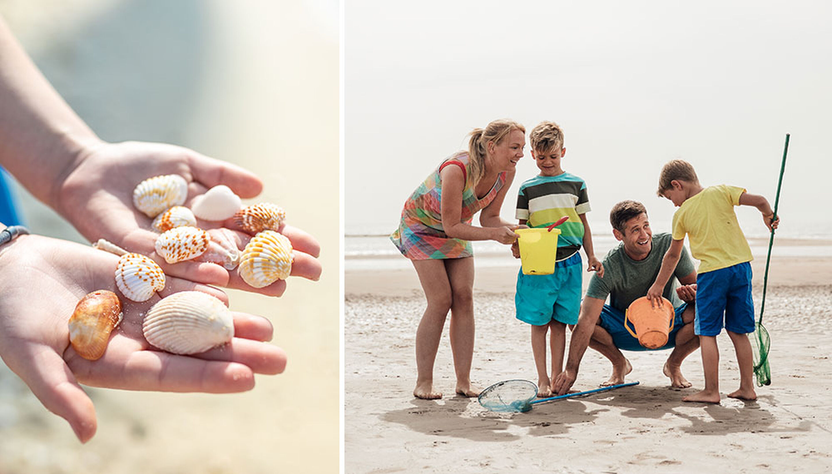 Building sandcastles – children playing and shaping sand on the beach