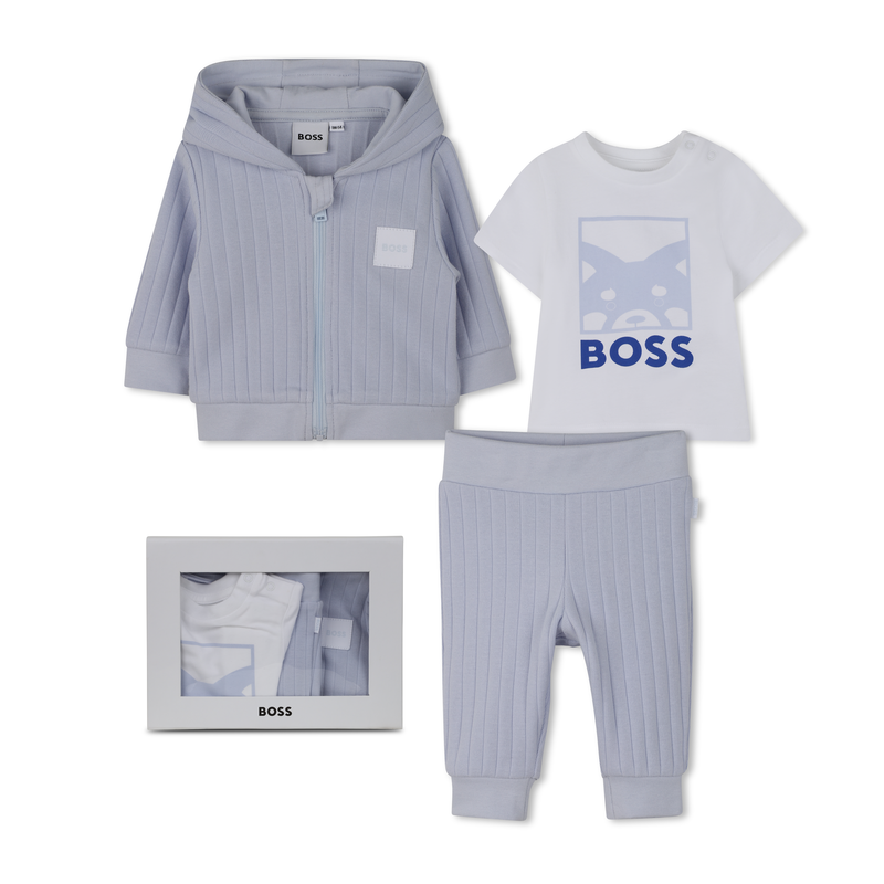 CONJUNTO DE C&Aacute;RDIGAN + PANTAL&Oacute;N + CAMISETA BOSS 
                        NI&Ntilde;O