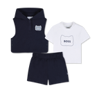 Conjunto camiseta + sudadera + pantal&oacute;n corto BOSS 
                    NI&Ntilde;O