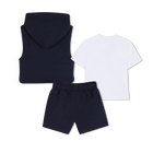 Conjunto camiseta + sudadera + pantal&oacute;n corto BOSS 
                    NI&Ntilde;O