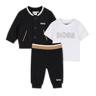 Conjunto camiseta + pantal&oacute;n + c&aacute;rdigan BOSS 
                    NI&Ntilde;O