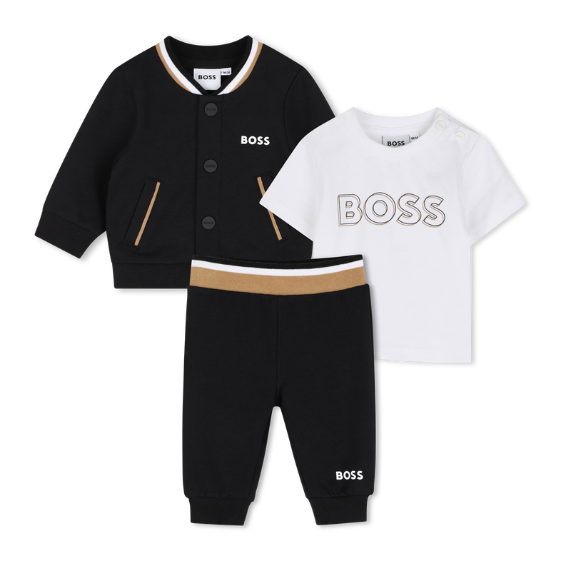 Conjunto camiseta + pantal&oacute;n + c&aacute;rdigan BOSS 
                        NI&Ntilde;O