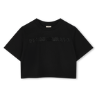 Camiseta corta con estr&aacute;s, NEGRO, hi-res